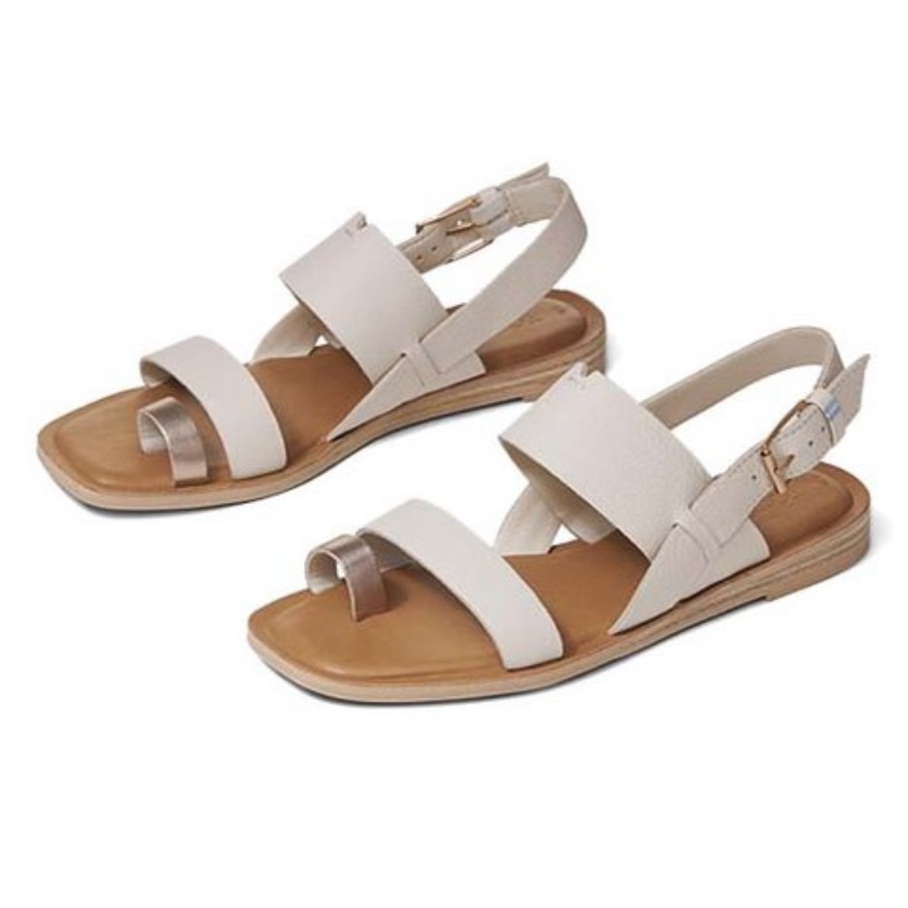 Toms Off-White & Rose Gold Freya Leather Sandals 8.5 NWOB